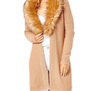 Lilly Pulitzer Tan Cardigan with Faux Fur Collar